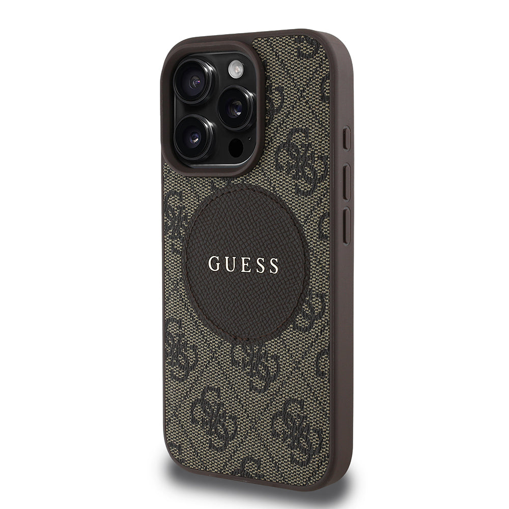 Apple iPhone 16 Pro Max Kılıf Guess Magsafe Şarj Özellikli Circle Classic Kapak Kahverengi