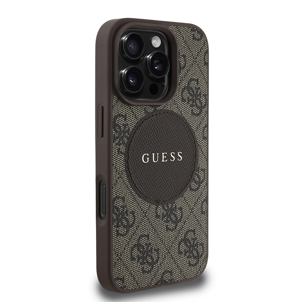 Apple iPhone 16 Pro Max Kılıf Guess Magsafe Şarj Özellikli Circle Classic Kapak Kahverengi