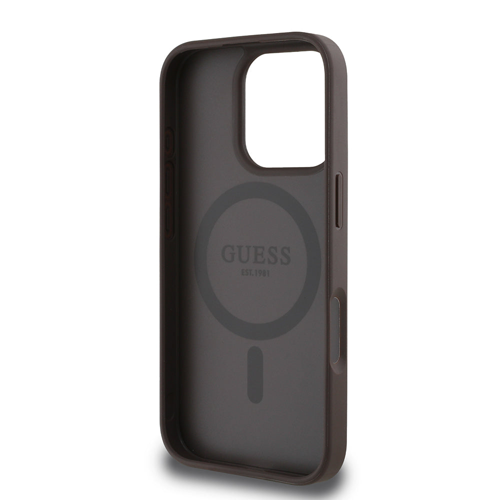 Apple iPhone 16 Pro Max Kılıf Guess Magsafe Şarj Özellikli Circle Classic Kapak Kahverengi