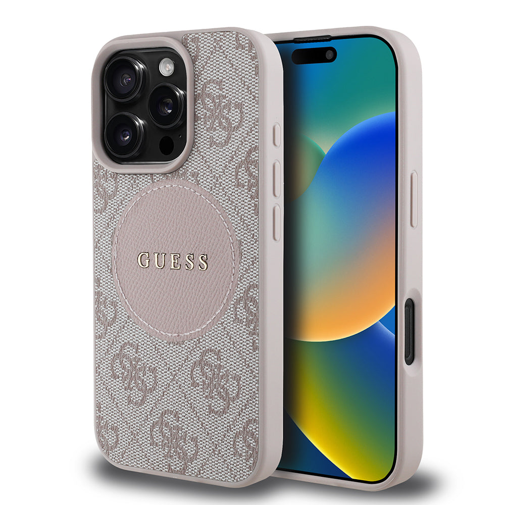 Apple iPhone 16 Pro Max Kılıf Guess Magsafe Şarj Özellikli Circle Classic Kapak Pembe