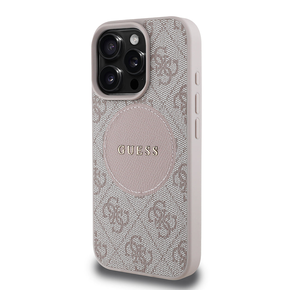 Apple iPhone 16 Pro Max Kılıf Guess Magsafe Şarj Özellikli Circle Classic Kapak Pembe