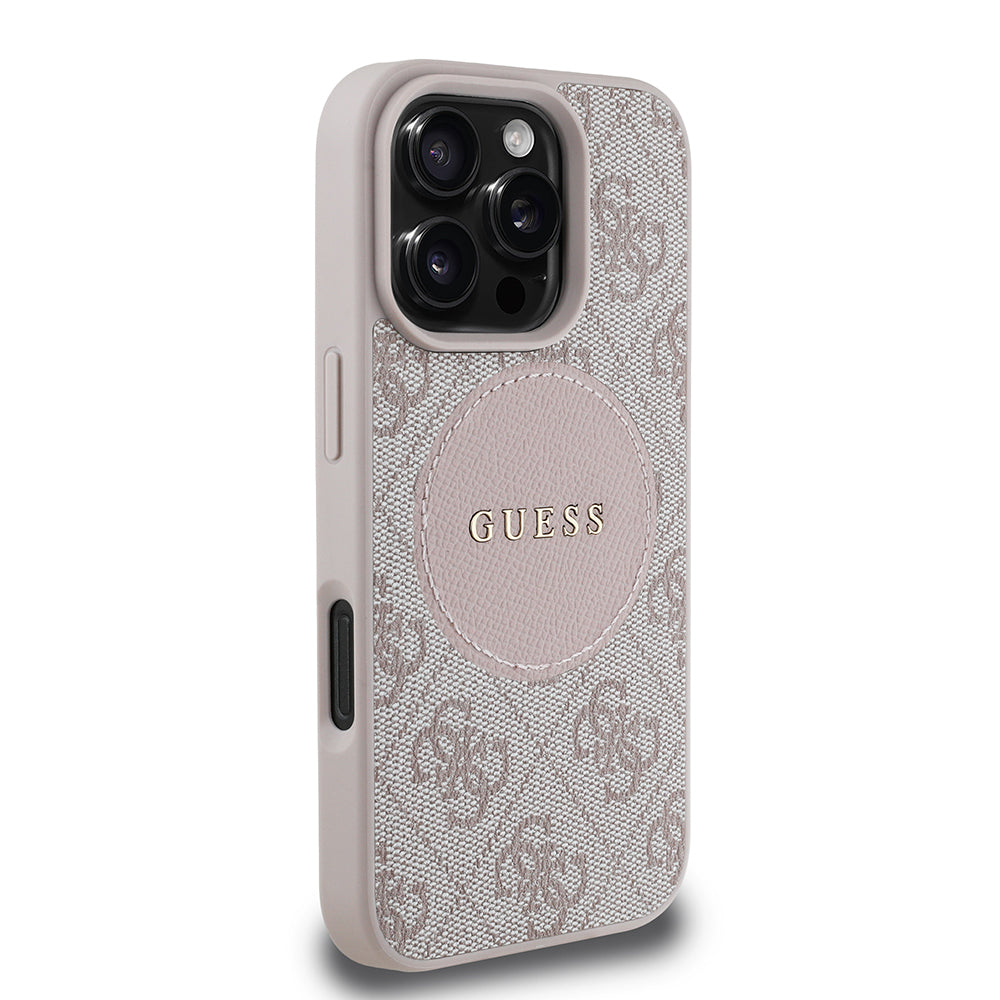 Apple iPhone 16 Pro Max Kılıf Guess Magsafe Şarj Özellikli Circle Classic Kapak Pembe
