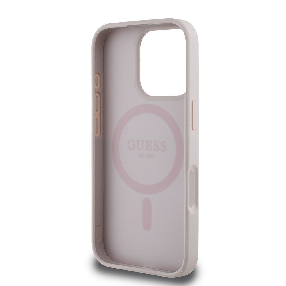 Apple iPhone 16 Pro Max Kılıf Guess Magsafe Şarj Özellikli Circle Classic Kapak Pembe