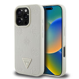 Apple iPhone 16 Pro Kılıf Guess Magsafe Şarj Özellikli Üçgen Logolu PU Deri Peony Kapak Bej