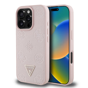 Apple iPhone 16 Pro Max Kılıf Guess Magsafe Şarj Özellikli Üçgen Logolu PU Deri Peony Kapak Pembe