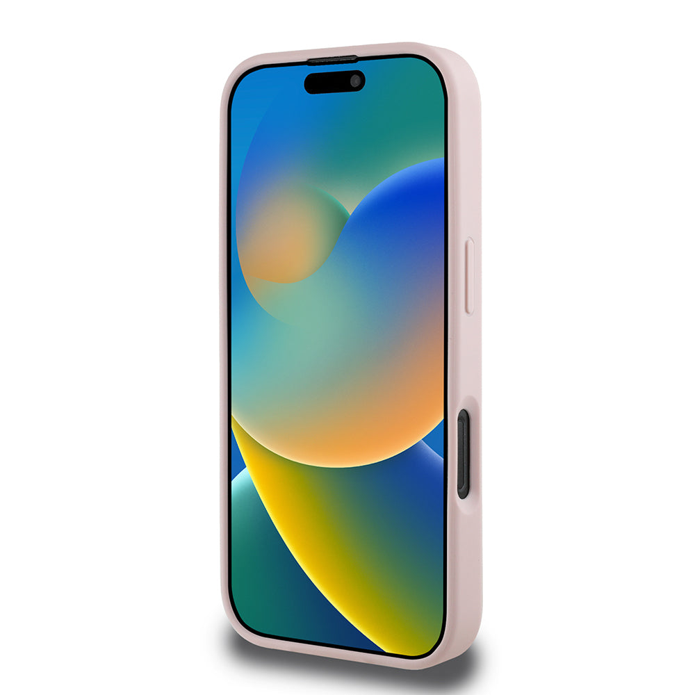 Apple iPhone 16 Pro Max Kılıf Guess Magsafe Şarj Özellikli Üçgen Logolu PU Deri Peony Kapak Pembe
