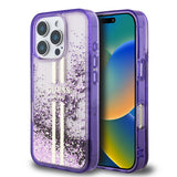 Apple iPhone 16 Pro Kılıf Guess Transparan Sıvılı ve Simli Çizgili Kapak Mor
