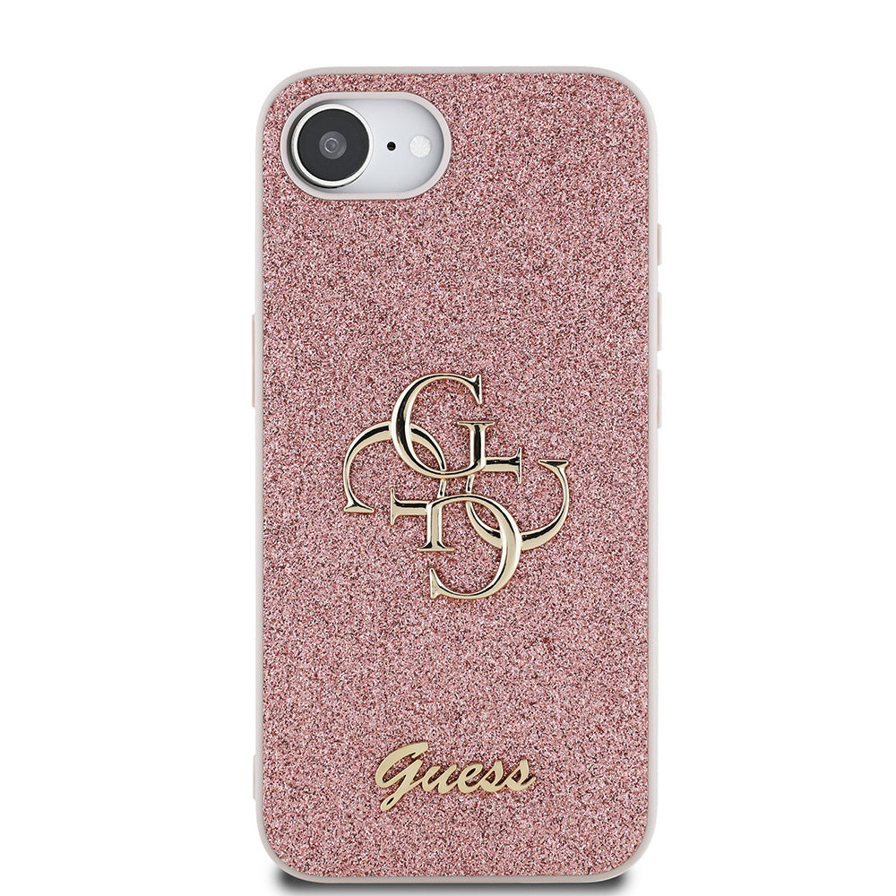 Apple iPhone 16E Kılıf Guess 4G Büyük Metal Logolu Glitter Kapak Pembe