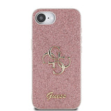 Apple iPhone 16E Kılıf Guess 4G Büyük Metal Logolu Glitter Kapak Pembe