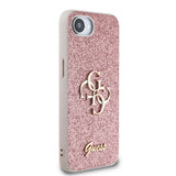 Apple iPhone 16E Kılıf Guess 4G Büyük Metal Logolu Glitter Kapak Pembe