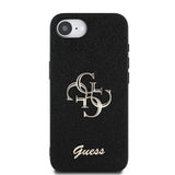 Apple iPhone 16E Kılıf Guess 4G Büyük Metal Logolu Glitter Kapak Siyah
