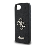 Apple iPhone 16E Kılıf Guess 4G Büyük Metal Logolu Glitter Kapak Siyah