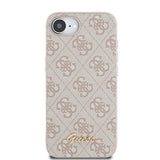 Apple iPhone 16E Kılıf Guess 4G Desenli Script Metal Logolu Kapak Pembe