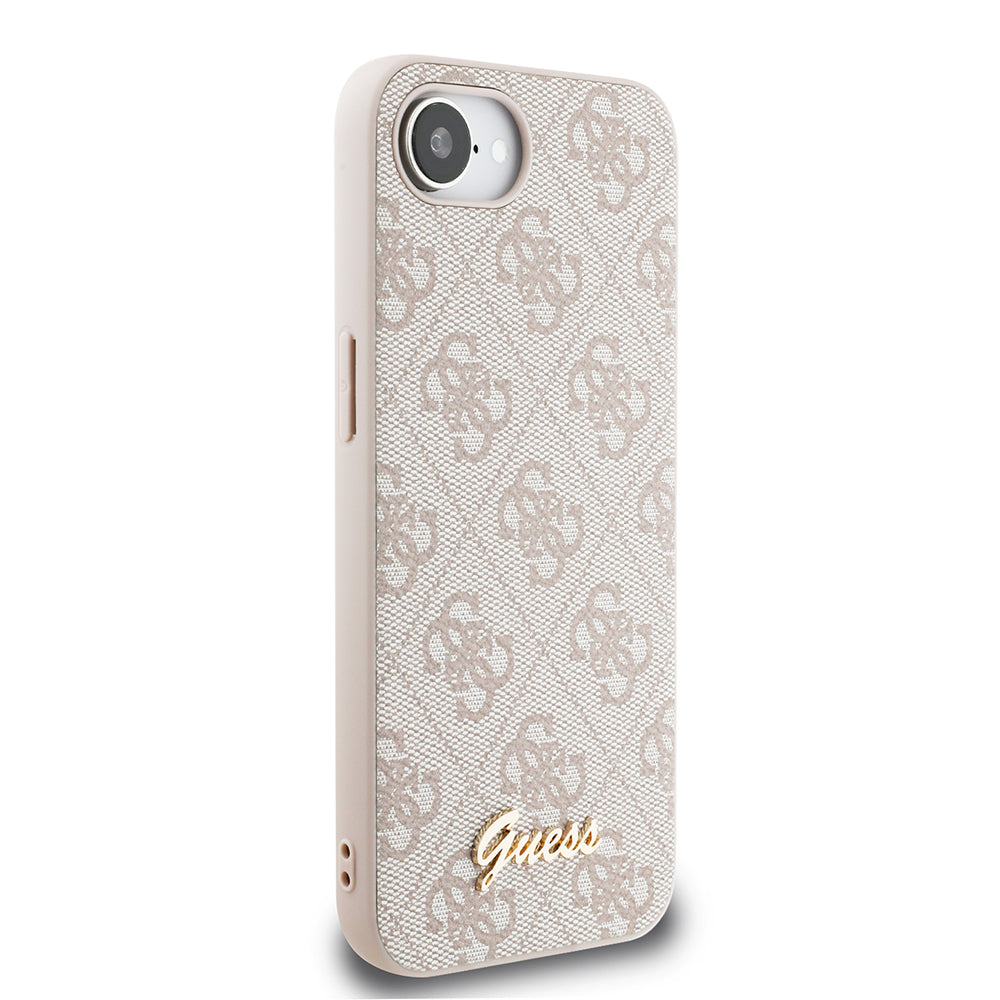 Apple iPhone 16E Kılıf Guess 4G Desenli Script Metal Logolu Kapak Pembe