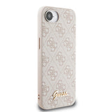 Apple iPhone 16E Kılıf Guess 4G Desenli Script Metal Logolu Kapak Pembe