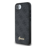 Apple iPhone 16E Kılıf Guess 4G Desenli Script Metal Logolu Kapak Siyah