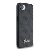 Apple iPhone 16E Kılıf Guess 4G Desenli Script Metal Logolu Kapak Siyah