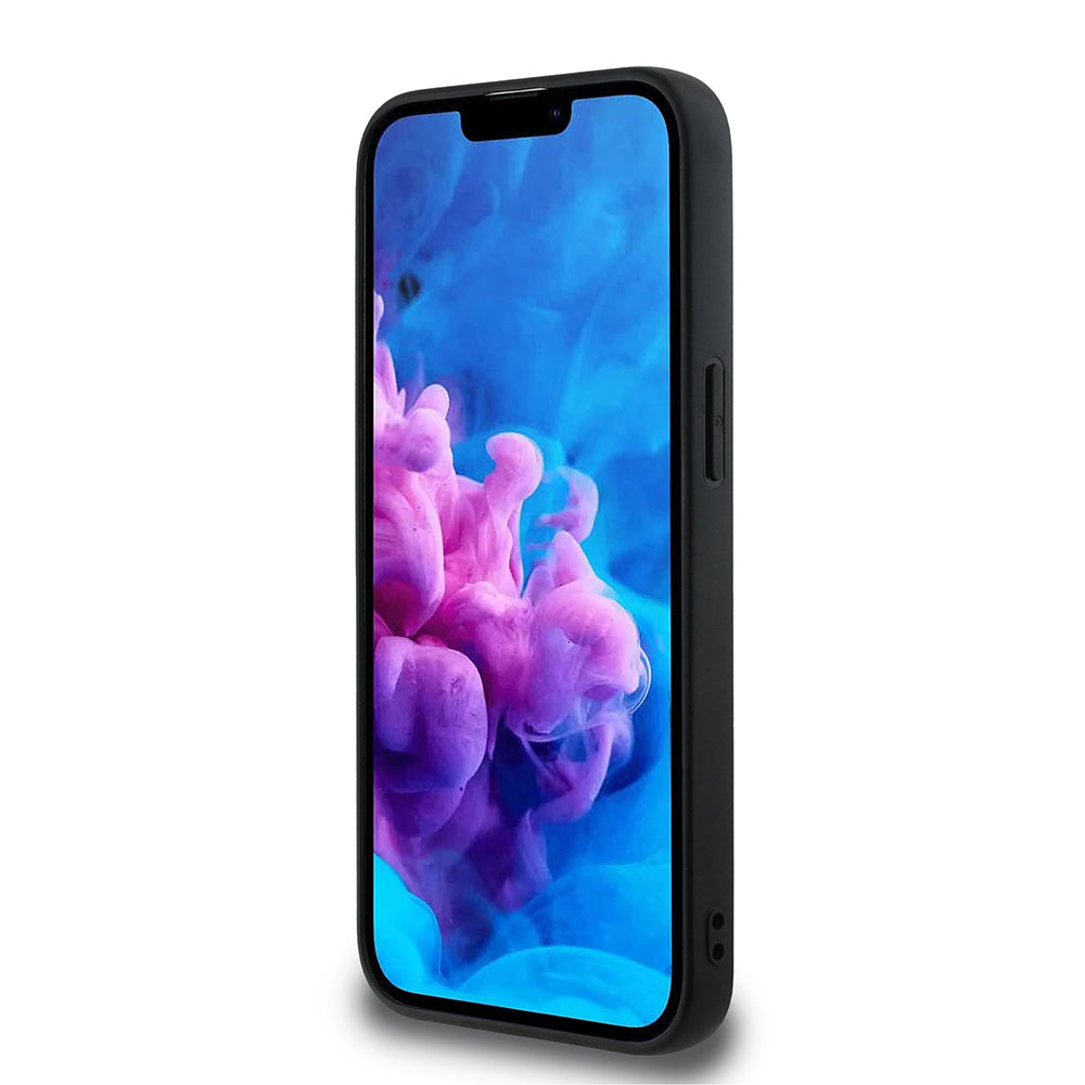 Apple iPhone 16E Kılıf Guess 4G Desenli Script Metal Logolu Kapak Siyah