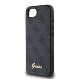 Apple iPhone 16E Kılıf Guess 4G Desenli Script Metal Logolu Kapak Siyah