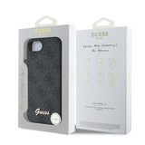 Apple iPhone 16E Kılıf Guess 4G Desenli Script Metal Logolu Kapak Siyah
