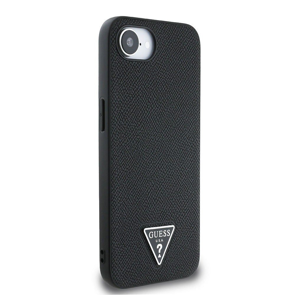 Apple iPhone 16E Kılıf Guess M-safe Şarj Özellikli Grained Triangle Kapak Siyah