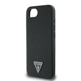 Apple iPhone 16E Kılıf Guess M-safe Şarj Özellikli Grained Triangle Kapak Siyah