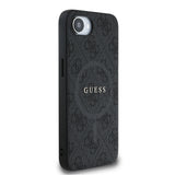 Apple iPhone 16E Kılıf Guess M-safe Şarj Özellikli PU Halkalı 4G Desenli Yazı Logolu Kapak Siyah