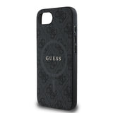 Apple iPhone 16E Kılıf Guess M-safe Şarj Özellikli PU Halkalı 4G Desenli Yazı Logolu Kapak Siyah