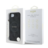 Apple iPhone 16E Kılıf Guess M-safe Şarj Özellikli PU Halkalı 4G Desenli Yazı Logolu Kapak Siyah