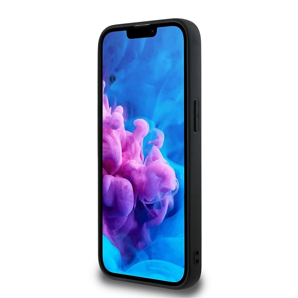 Apple iPhone 16E Kılıf Guess M-safe Şarj Özellikli PU Üçgen Logo 4G Desenli Kapak Siyah