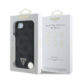 Apple iPhone 16E Kılıf Guess M-safe Şarj Özellikli PU Üçgen Logo 4G Desenli Kapak Siyah