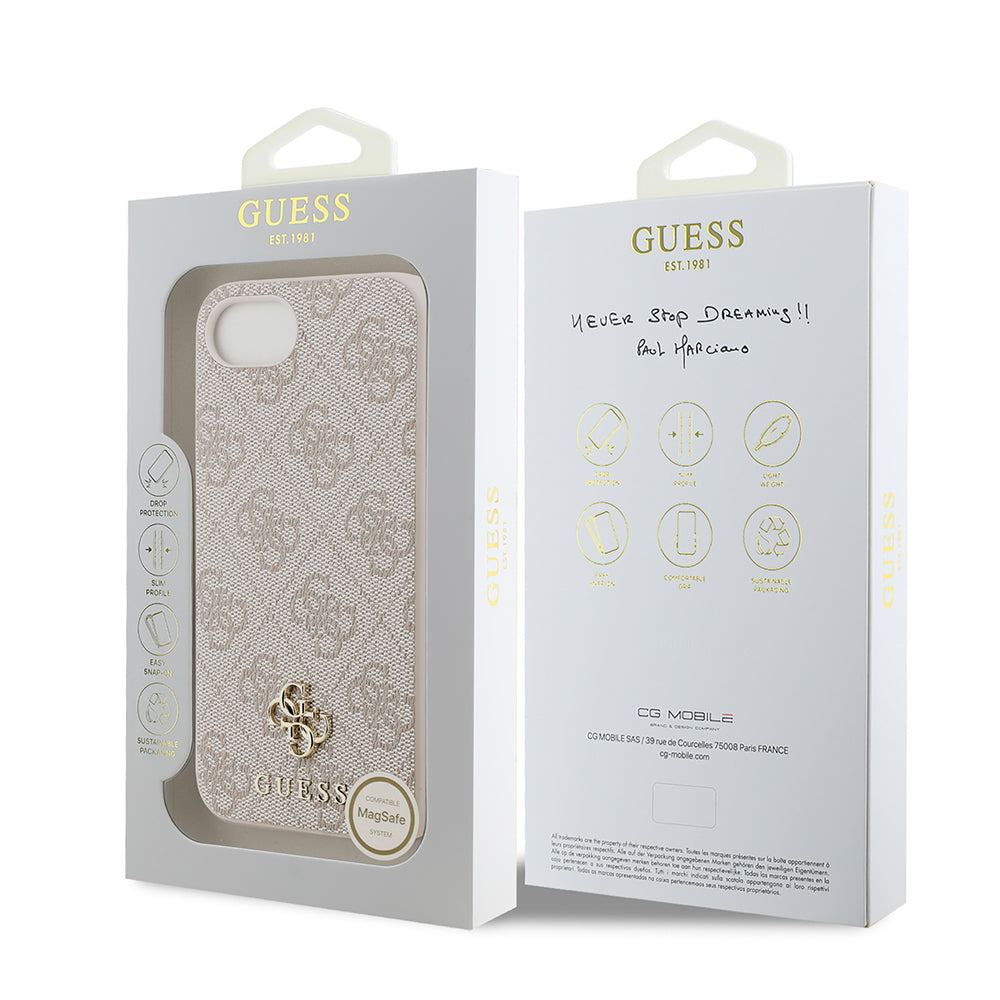 Apple iPhone 16E Kılıf Guess M-safe Şarj Özellikli Small 4G Classic Kapak Pembe