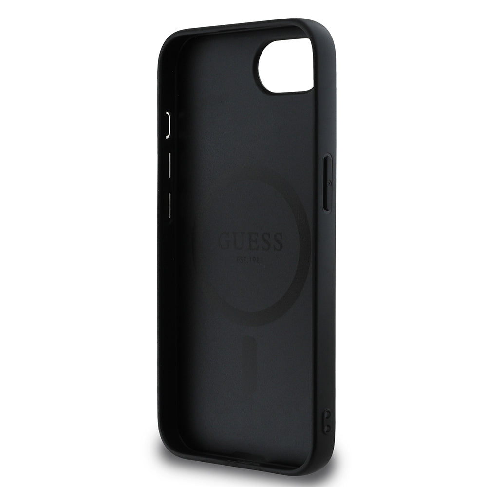 Apple iPhone 16E Kılıf Guess M-safe Şarj Özellikli Small 4G Classic Kapak Siyah
