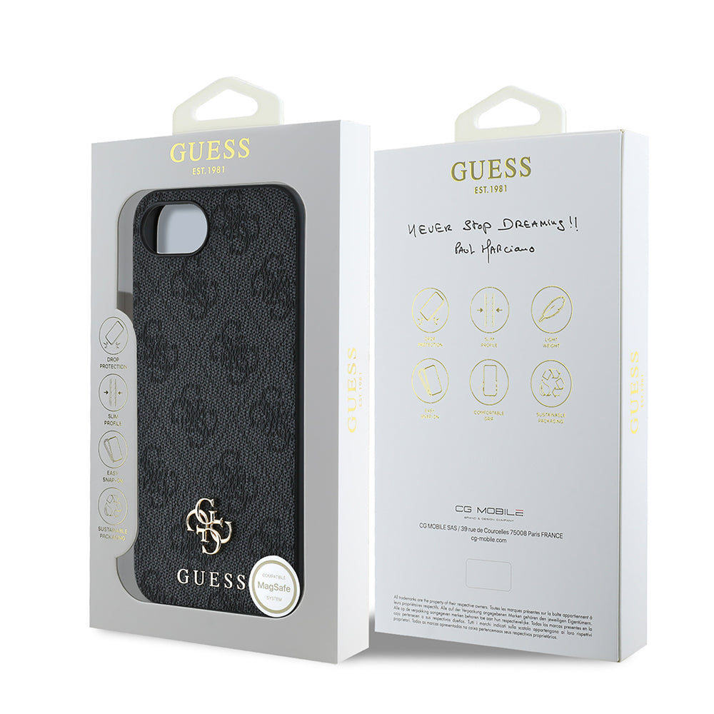 Apple iPhone 16E Kılıf Guess M-safe Şarj Özellikli Small 4G Classic Kapak Siyah