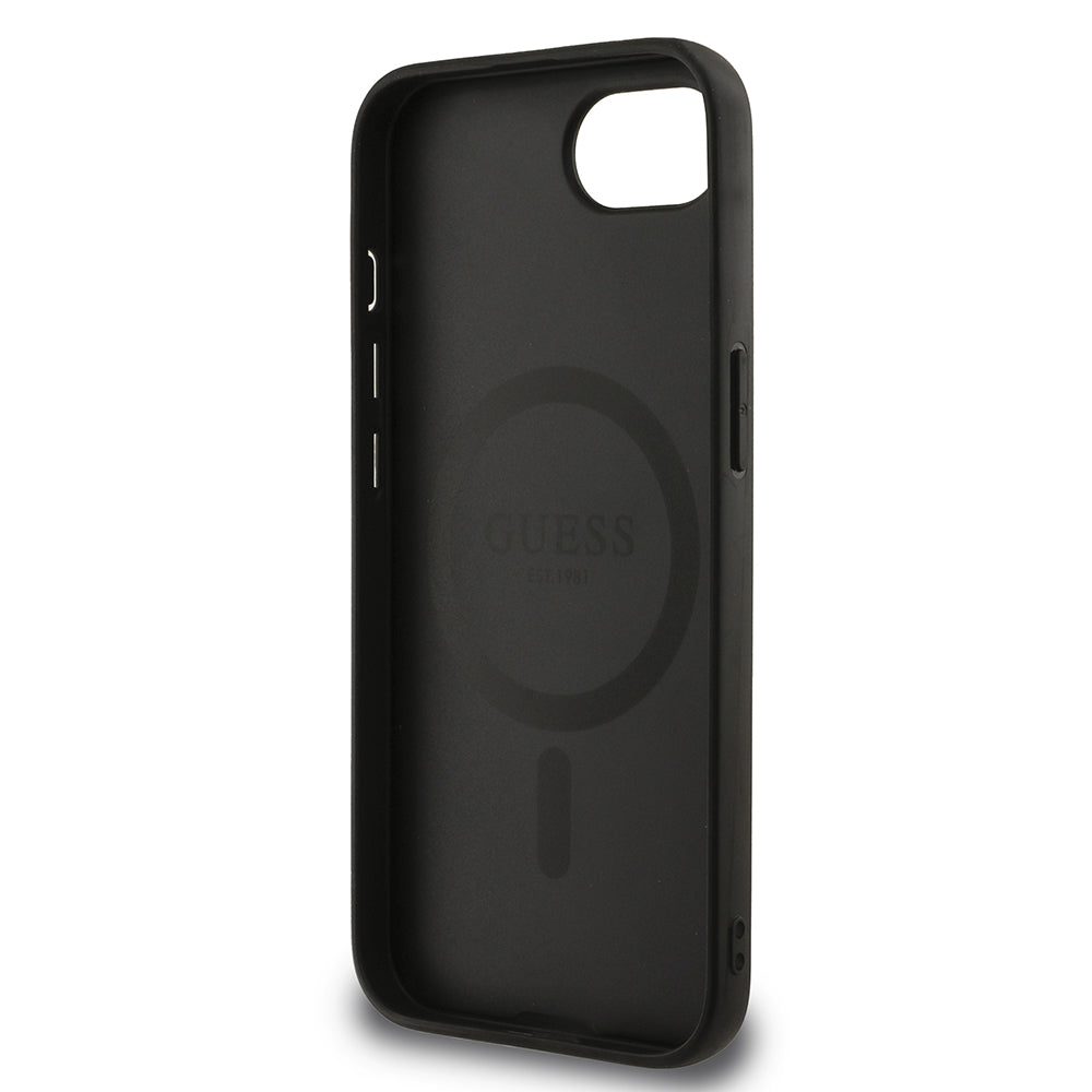 Apple iPhone 16e Kılıf Guess Magsafe Şarj Özellikli Yazı Logolu Peony Kapak Siyah
