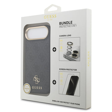 Apple iPhone 17 Air Guess 3'lü Aksesuar Seti 4G ve Yazı Logolu Kılıf Ekran ve Lens Koruyucu Siyah