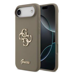 Apple iPhone 17 Air Kılıf Guess 4G Metal Grained Yazı Logolu TPU Kapak Kahverengi