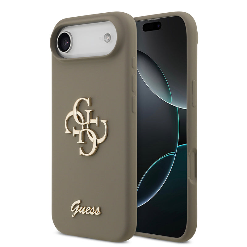 Apple iPhone 17 Air Kılıf Guess 4G Metal Grained Yazı Logolu TPU Kapak Kahverengi