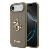 Apple iPhone 17 Air Kılıf Guess 4G Metal Grained Yazı Logolu TPU Kapak Kahverengi