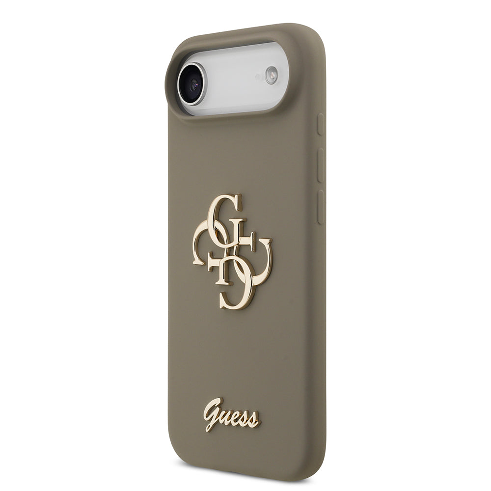 Apple iPhone 17 Air Kılıf Guess 4G Metal Grained Yazı Logolu TPU Kapak Kahverengi