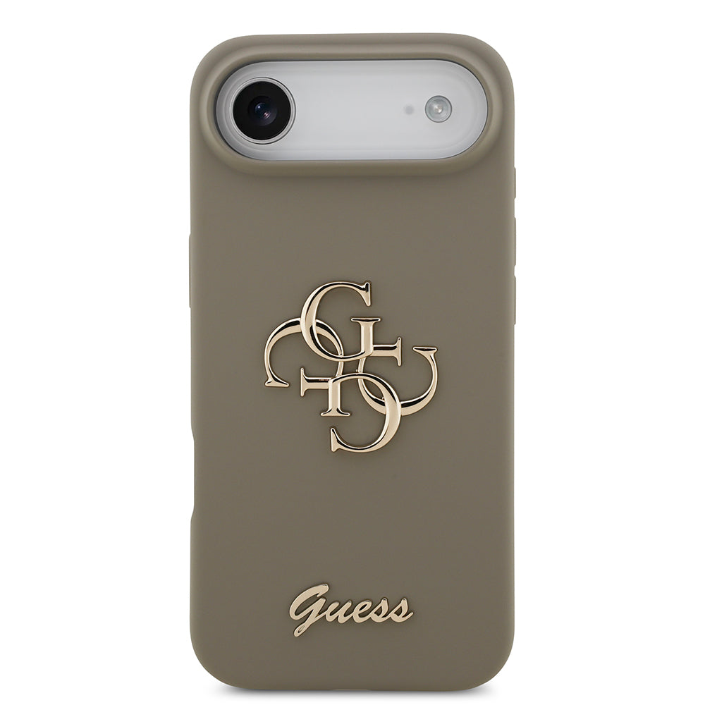 Apple iPhone 17 Air Kılıf Guess 4G Metal Grained Yazı Logolu TPU Kapak Kahverengi