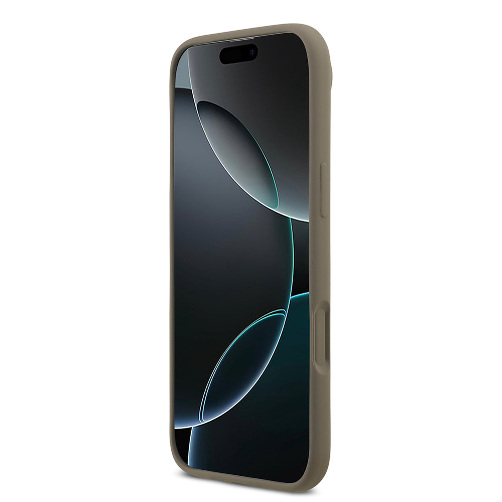 Apple iPhone 17 Air Kılıf Guess 4G Metal Grained Yazı Logolu TPU Kapak Kahverengi