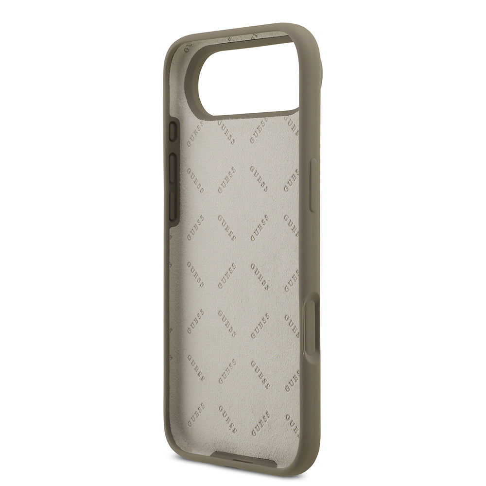 Apple iPhone 17 Air Kılıf Guess 4G Metal Grained Yazı Logolu TPU Kapak Kahverengi