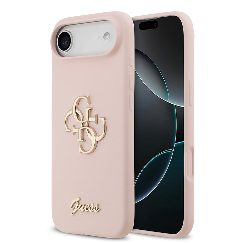 Apple iPhone 17 Air Kılıf Guess 4G Metal Grained Yazı Logolu TPU Kapak Pembe