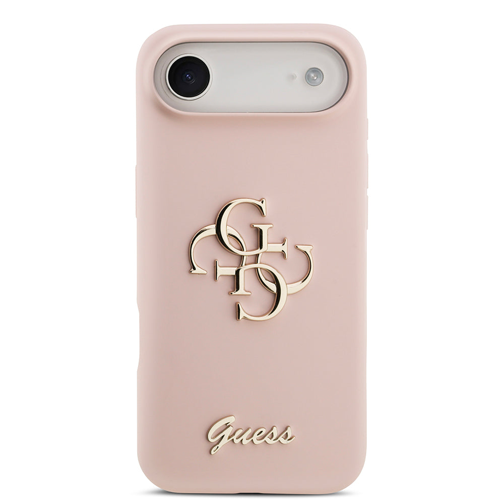 Apple iPhone 17 Air Kılıf Guess 4G Metal Grained Yazı Logolu TPU Kapak Pembe