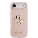 Apple iPhone 17 Air Kılıf Guess 4G Metal Grained Yazı Logolu TPU Kapak Pembe