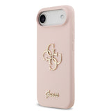 Apple iPhone 17 Air Kılıf Guess 4G Metal Grained Yazı Logolu TPU Kapak Pembe
