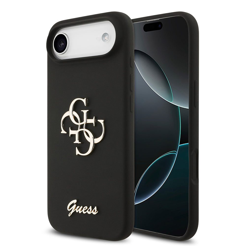 Apple iPhone 17 Air Kılıf Guess 4G Metal Grained Yazı Logolu TPU Kapak Siyah