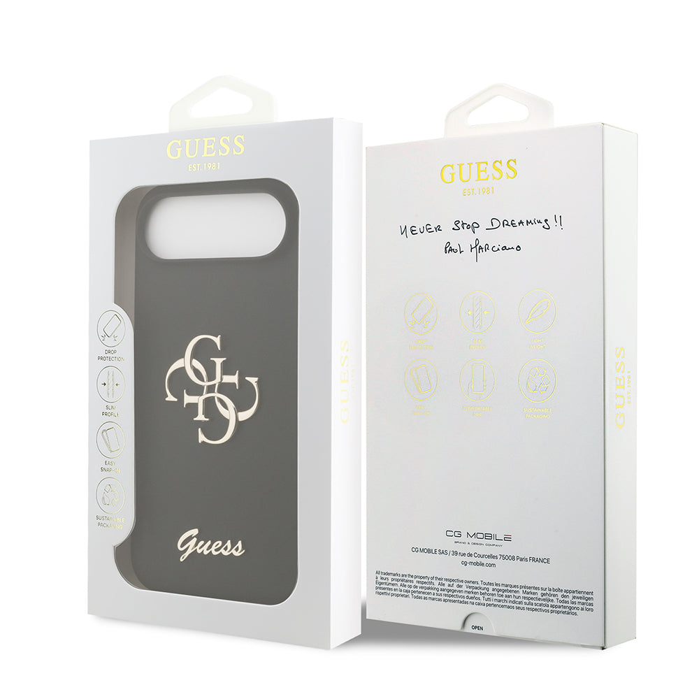 Apple iPhone 17 Air Kılıf Guess 4G Metal Grained Yazı Logolu TPU Kapak Siyah