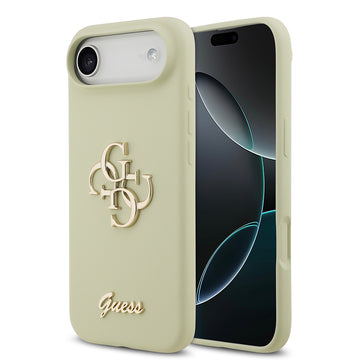Apple iPhone 17 Air Kılıf Guess 4G Metal Grained Yazı Logolu TPU Kapak Yeşil